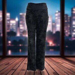 Lisette Montreal Black Gray Green Leopard Print Pull On Straight Leg Pants SZ 2
